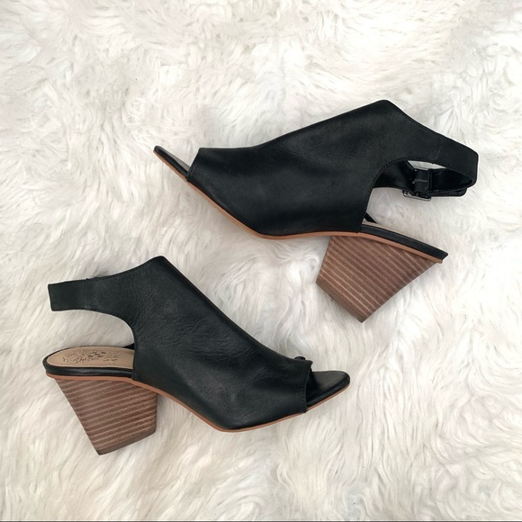 Vince Camuto Ankara Leather Sling Back Peep Toe Black Block Heel  Sandals - Picture 5 of 10